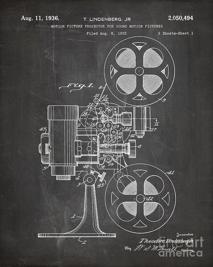 Movie Projector Patent Art Wooden Sign