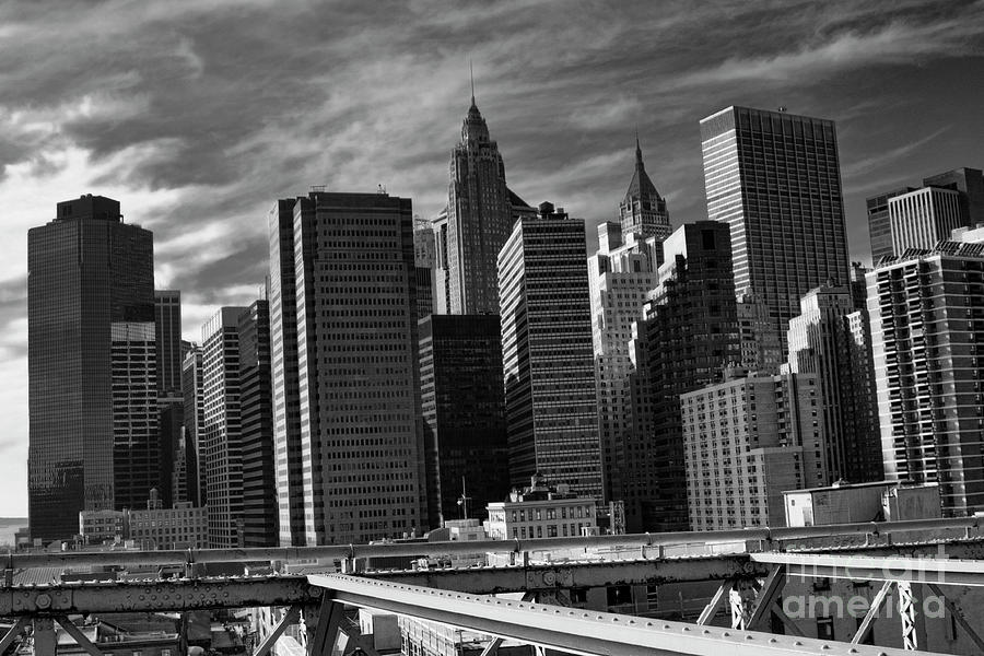 Financial Center View NY from Brooklyn Bridge BW Photograph by Chuck Kuhn
