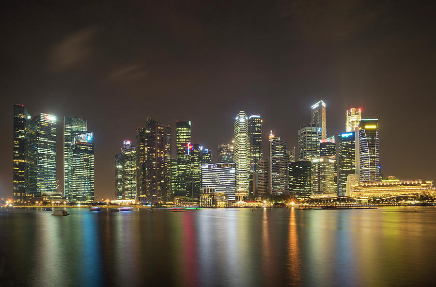 Financial District Skyline At Night, Singapore Digital Art by Lost ...