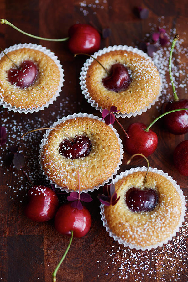 Financiers french Almond Cakes With Cherries Photograph by Katrin Winner