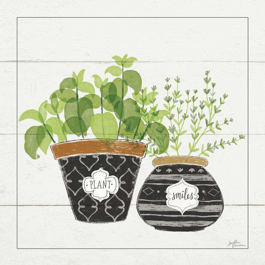 Pot Painting - Fine Herbs V Smiles by Janelle Penner