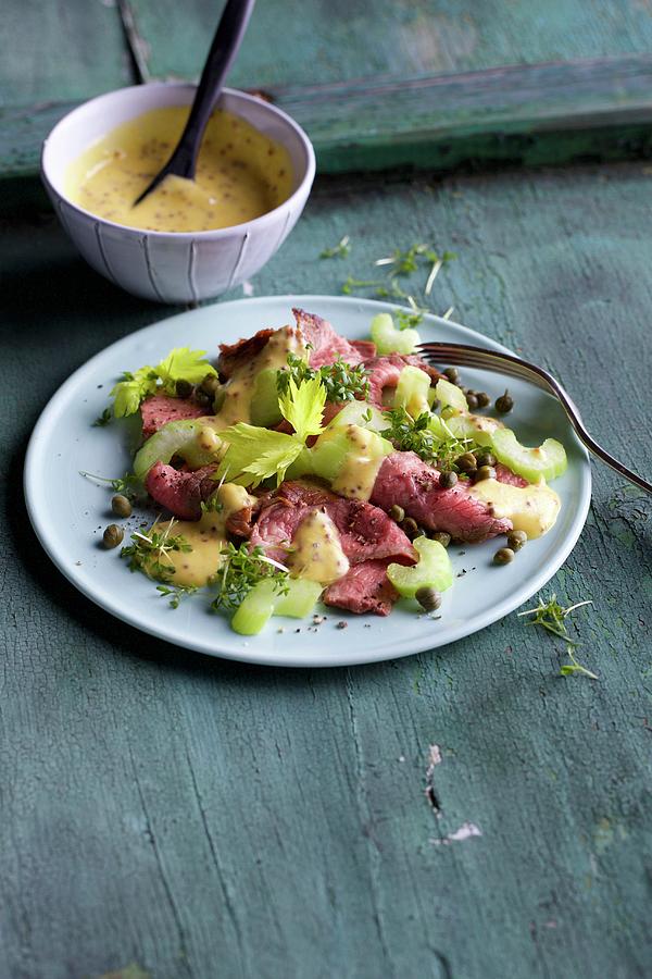 Fine Meat Salad With Roast Beef, Celery, Capers And A Mustard Dressing Photograph by Fotos Mit Geschmack Jalag