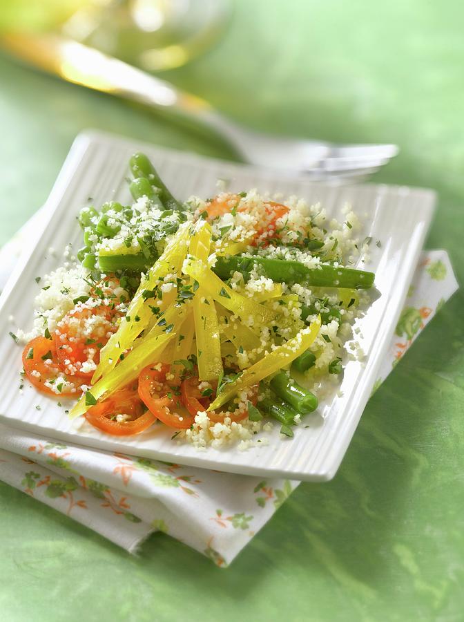 Fine Semolina , Green Bean, Yellow Pepper, Tomato And Parsley Salad Photograph by Studio