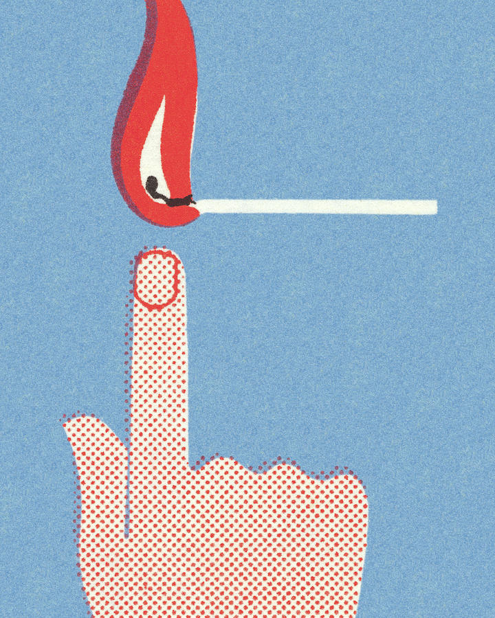 Vintage Drawing - Finger Pointing to a Lit Match by CSA Images