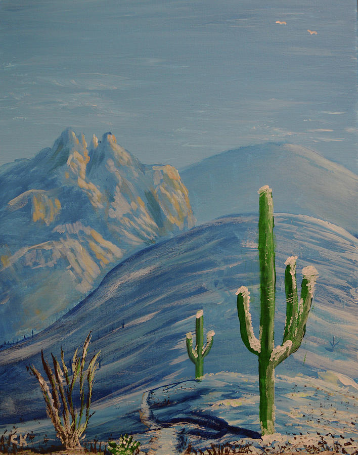 Finger Rock Trail Snow, Tucson, Arizona Painting by Chance Kafka
