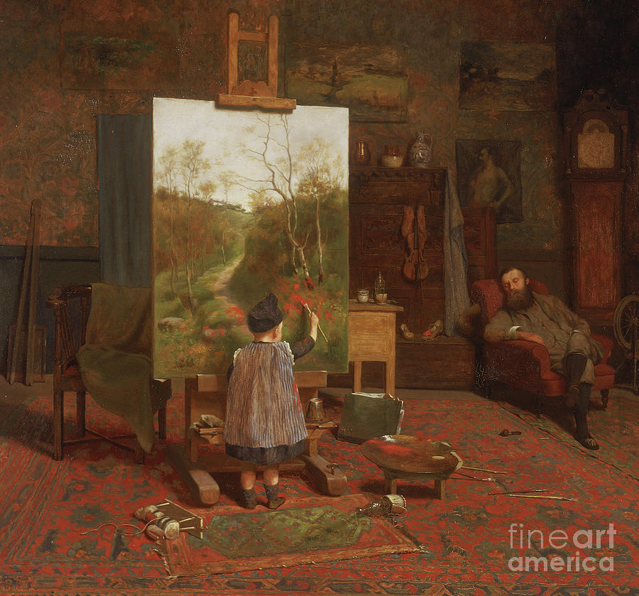 Mischief Painting - Finishing Touches, 1889 by William Brint Turner Mischief Painting - Finishing Touches, 1889 by William Brint Turner