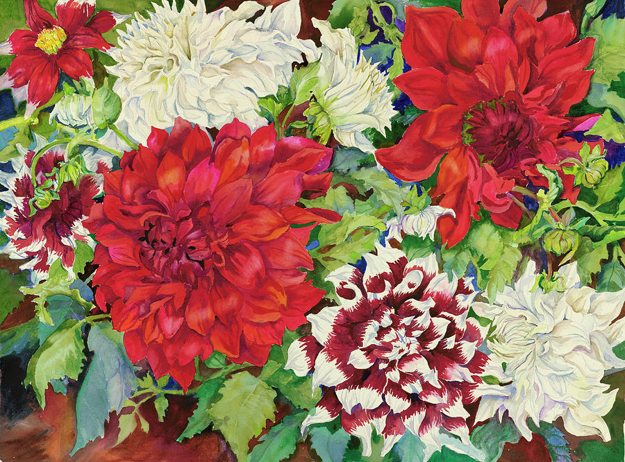 Dahlias Painting - Fire And Ice by Joanne Porter