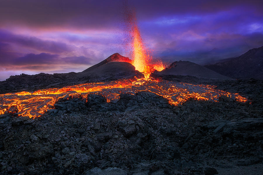 Volcano Photograph - Fire At Blue Hour! by Barathieu Gabriel