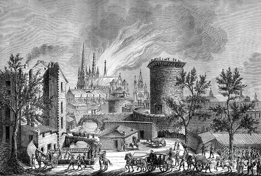 Fire At Saint Andres Cathedral Drawing by Print Collector