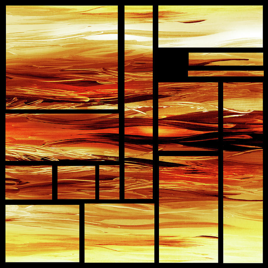 Fire Bright Vivid Geometry Blocks Abstract Painting