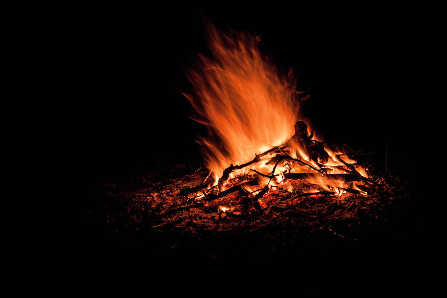 Fire Burning Outdoors At Night Photograph by Manuel Sulzer