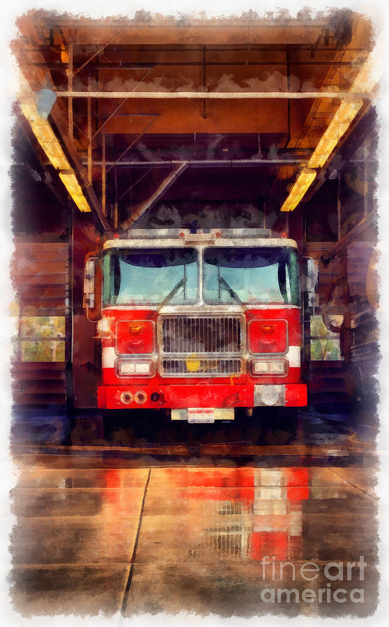 Fire Engine Watercolor Photograph by Edward Fielding