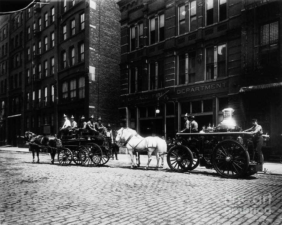 Fire Engines Outside Of Engine House No 40, Chicago, Illinois, Usa, 1905 Photograph by Barnes And Crosby