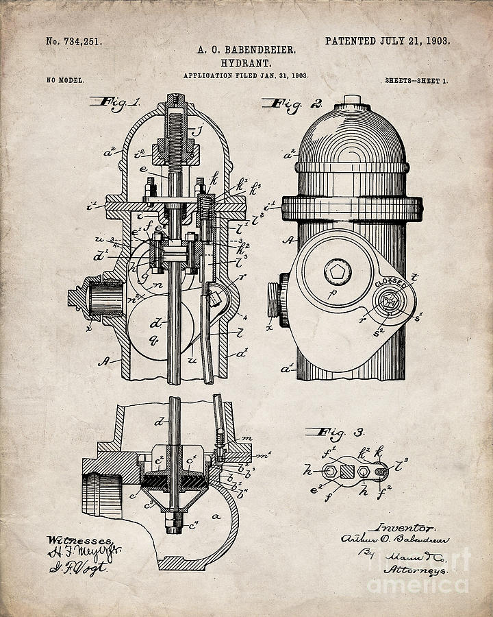 Fire Fighter Patent, Fire Hydrant Art - Antique Vintage Digital Art by ...