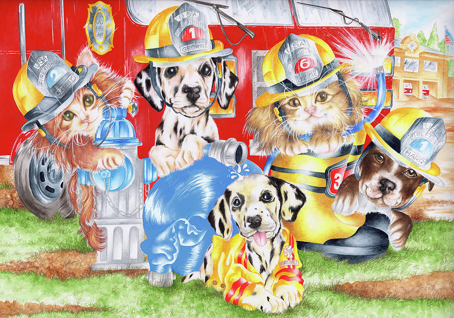 Puppies Painting - Fire Flurries by Cb Studios
