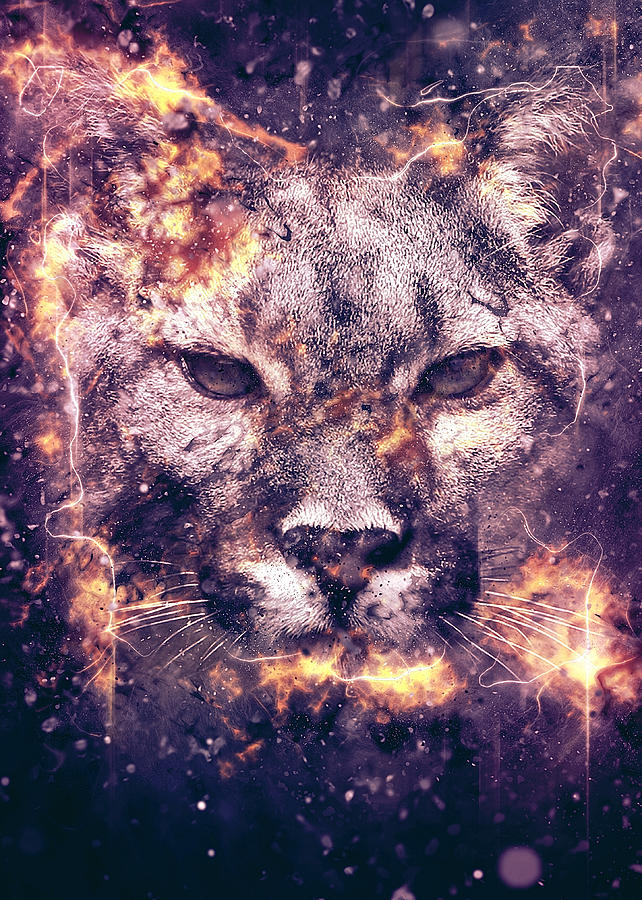 Fire Fractal Effect Cougar Poster Digital Art by Carlos V - Pixels