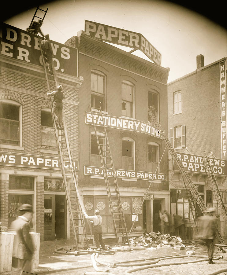 Fire in the R.P. Andrews Stationery store Painting by 