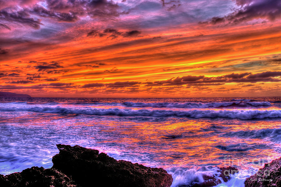 The Red Sea North Shore Sunset  Oahu Hawaii Art Photograph by Reid Callaway