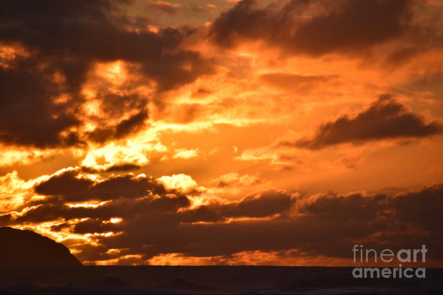 Fire in the Sky Sunset Beach Hawaii Photograph by Debra Banks