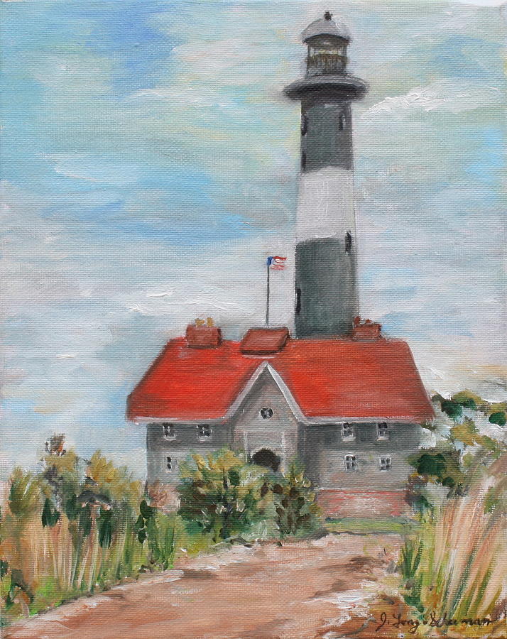 Lighthouse Painting - Fire Island Changing Skies by June Long-Schuman