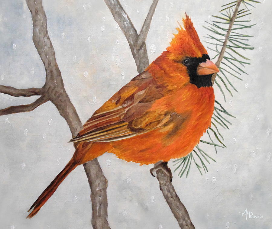 Cardinal Painting - Fire On Ice by Angeles M Pomata