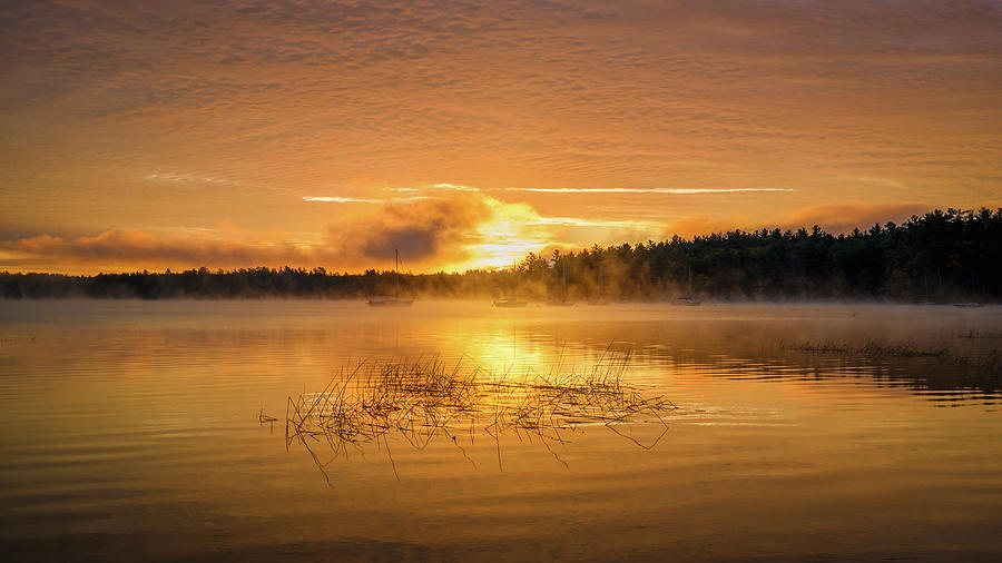 Fire on The Lake, Massabesic Lake N H Photograph by Michael Hubley Fire on The Lake, Massabesic Lake N H Photograph by Michael Hubley