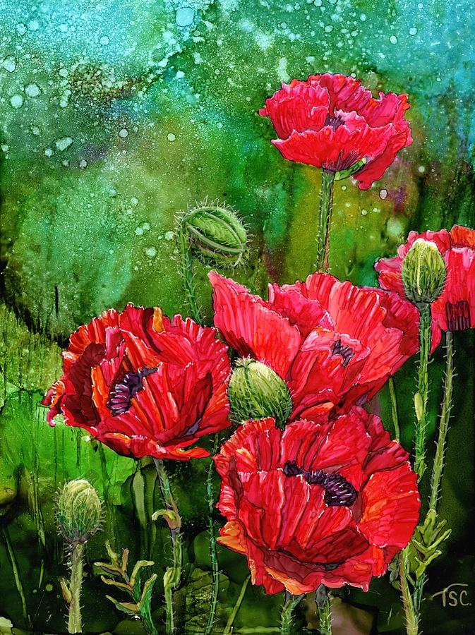 Fire-red Poppies Painting by Tammy Crawford