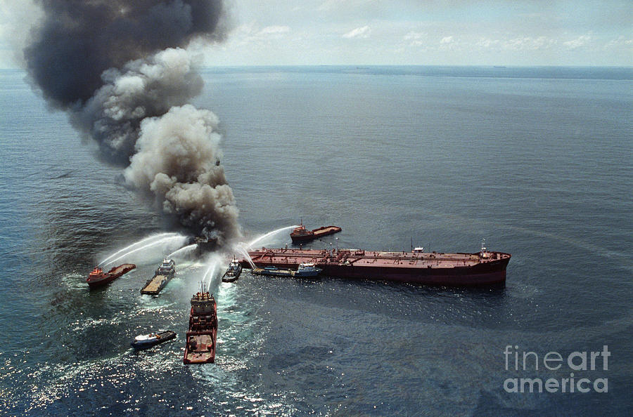 Transportation Photograph - Fireboats Dousing Oil Tanker by Bettmann