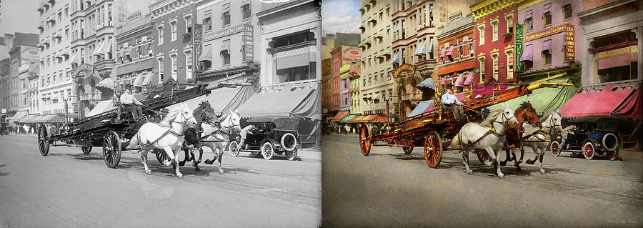 Firefighter - Moving with urgency 1914 - Side by Side Photograph by Mike Savad