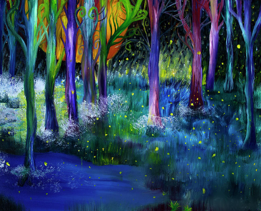 Colorful Painting - Fireflies Forest by Stephanie Analah