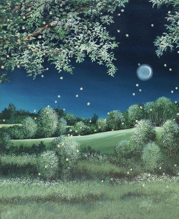 Fireflies Painting - Fireflies Meadow by Debbi Wetzel
