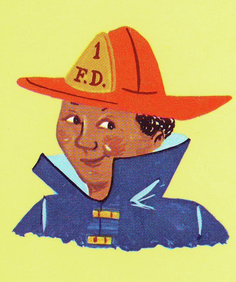 Vintage Drawing - Fireman Looking Sideways by CSA Images