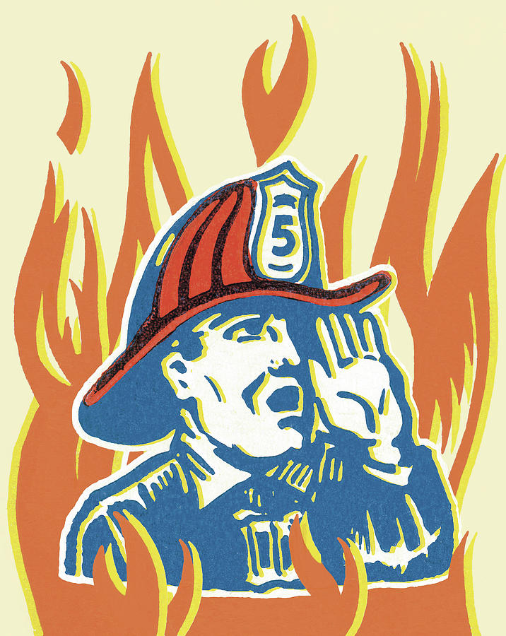 Vintage Drawing - Fireman Shouting by CSA Images