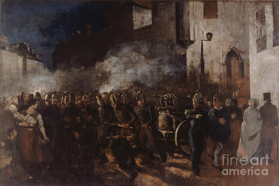 Firemen Running To A Fire. Artist Drawing by Heritage Images