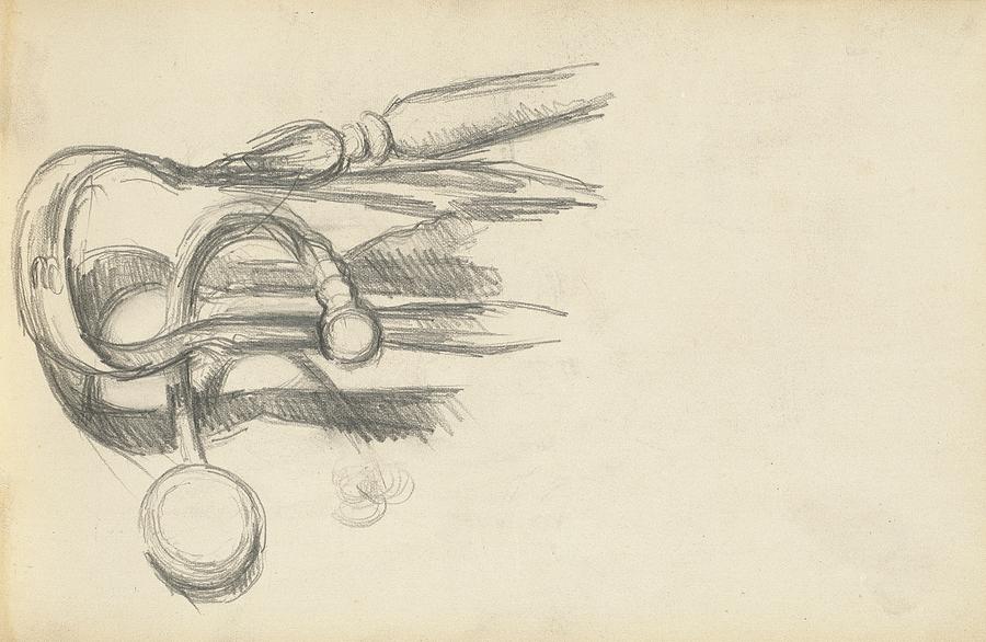 Abstract Drawing - Fireplace Tongs And Poker by Paul Cezanne