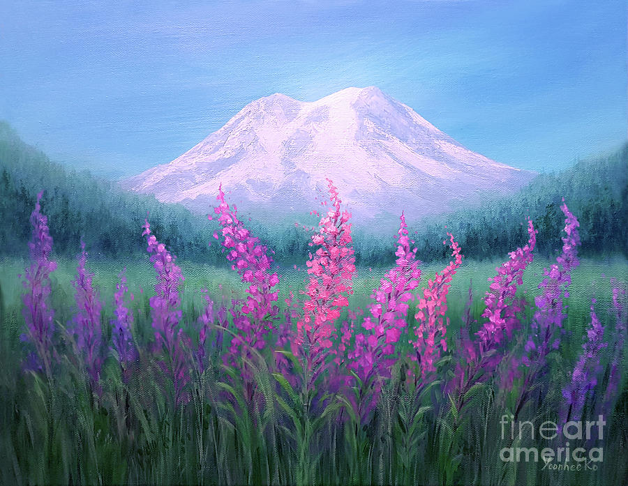  Fireweed Phenomenon on Mount Rainier Painting by Yoonhee Ko