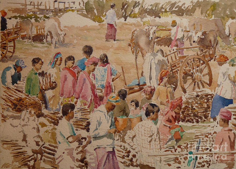 Firewood Market, Thaung Tho Painting by Clive Wilson