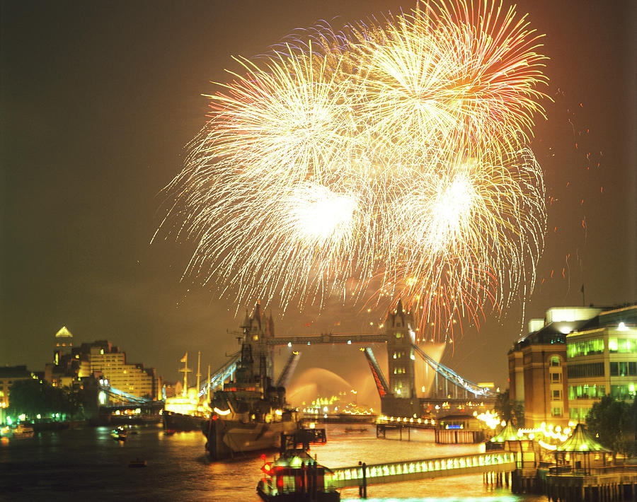 Fireworks At Tower Bridge In London, Uk Photograph by Adina Tovy