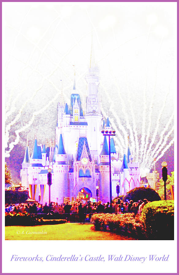 Fireworks, Cinderellas Castle, Magic Kingdom, Walt Disney World Digital Art by A Macarthur Gurmankin