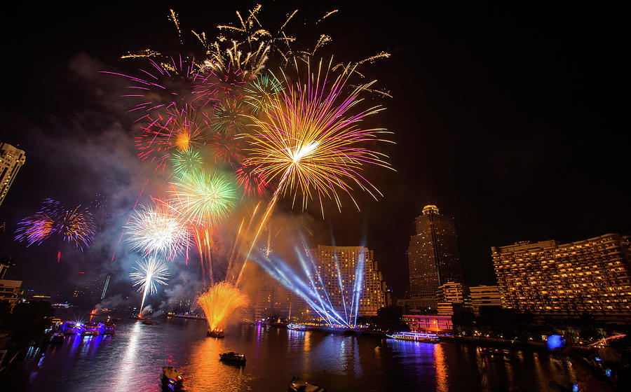 Fireworks In Bangkok Photograph by Mantaphoto