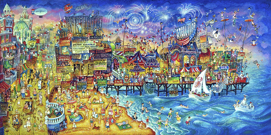 Boat Painting - Fireworks Over Steel Pier by Bill Bell