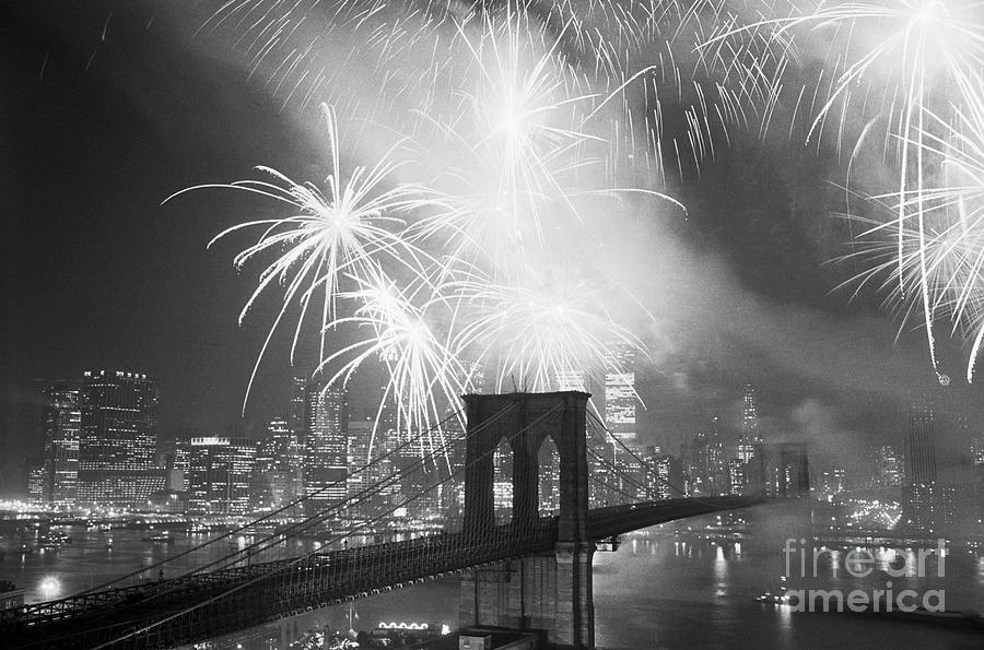 Fireworks Over The Brooklyn Bridge Photograph by Bettmann