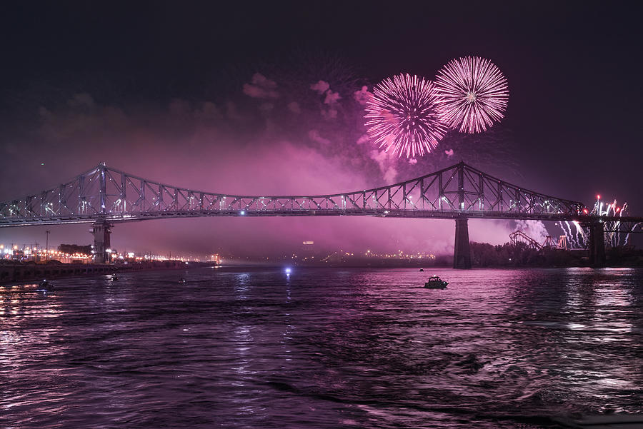 Boat Photograph - Fireworks by Patrick Dessureault