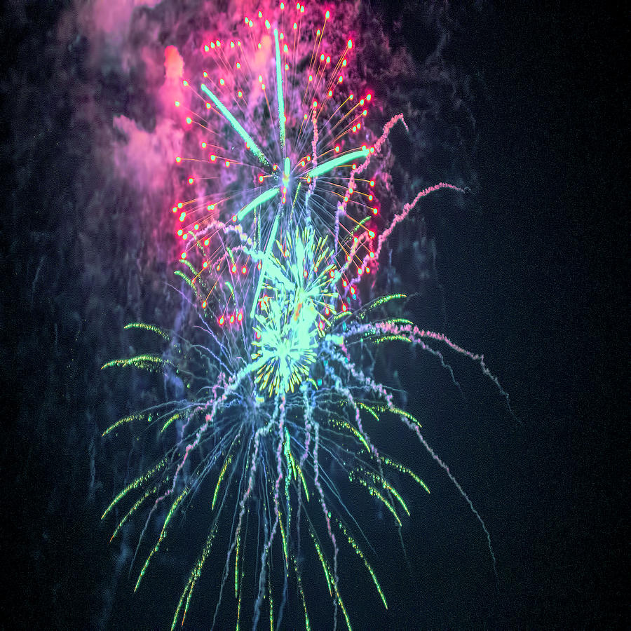 Fireworks Red Pink Blue Green Photograph