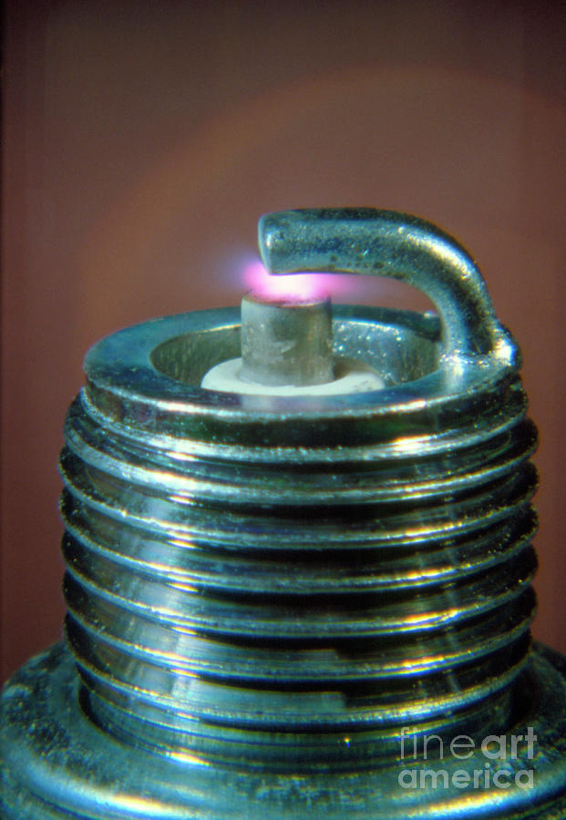 Spark Plug Photograph - Firing Of A Car Spark Plug Showing Arc by John Walsh/science Photo Library
