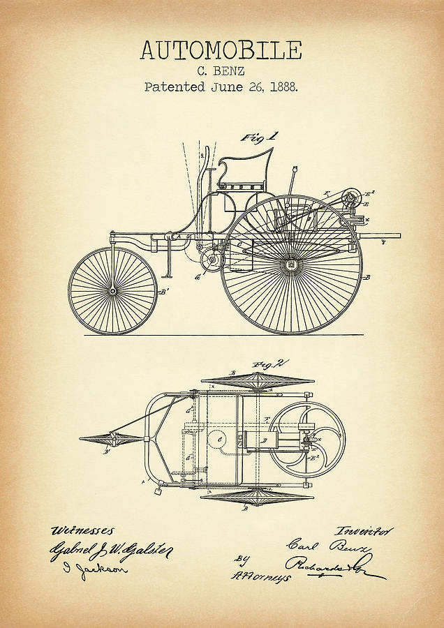 Vintage Digital Art - FIRST AUTOMOBILE vintage patent by Dennson Creative