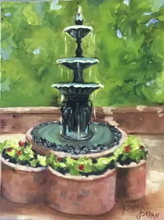 First Baptist Painting - First Baptist Fountain by Karen Jordan First Baptist Painting - First Baptist Fountain by Karen Jordan