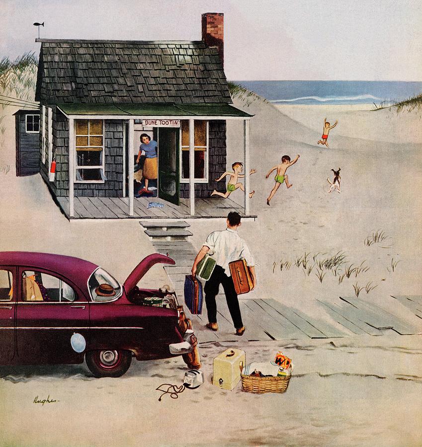 First Day At The Beach Drawing by George Hughes