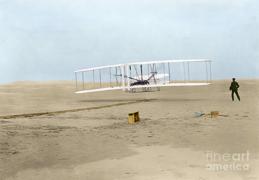 First Flight Of The Wright Brothers December 17, 1903, Kitty Hawk, North Carolina Photograph by Unknown