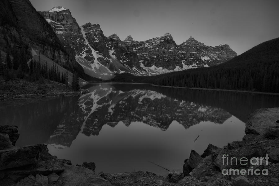 First Light At Moraine Lake Black And White Photograph by Adam Jewell